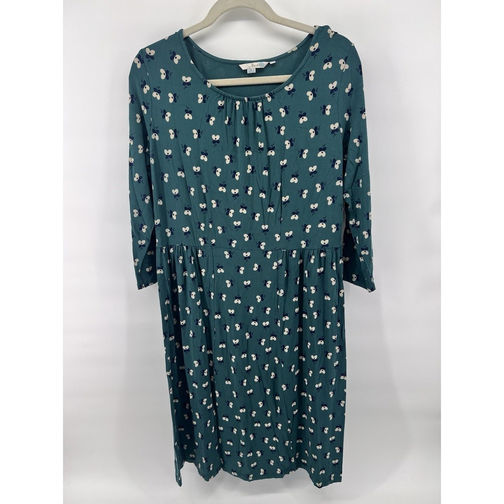 Boden Pimlico Green Floral Print Jersey Knit Casual‎ Dress 14 Tradwife Modest